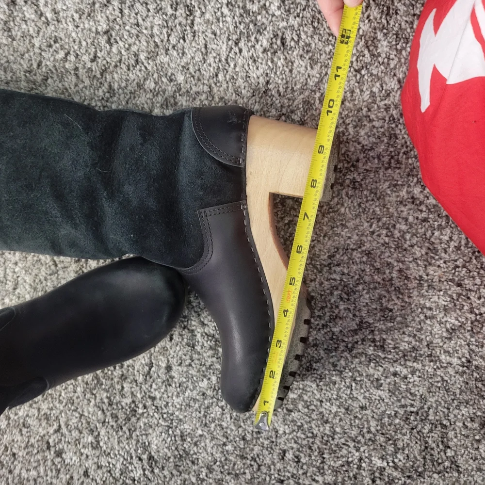 Women's Black Suede & Leather Clog Boots - Mid Calf - Picture 5 of 10